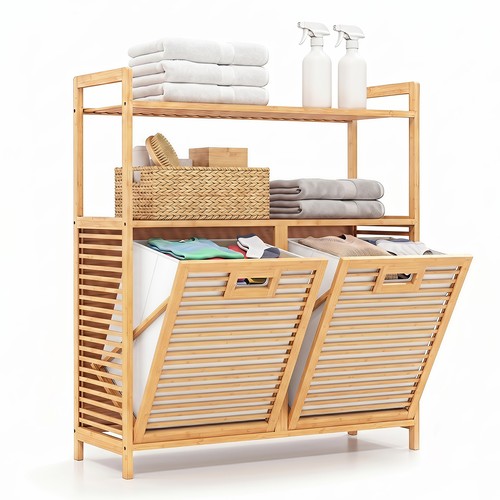 Double tilt out laundry hamper - double,